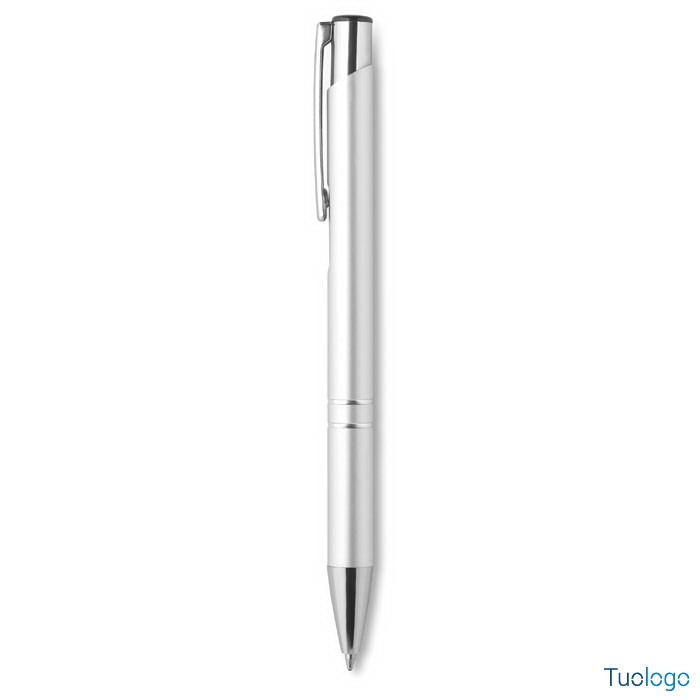 Penna in alluminio bianca su sfondo bianco