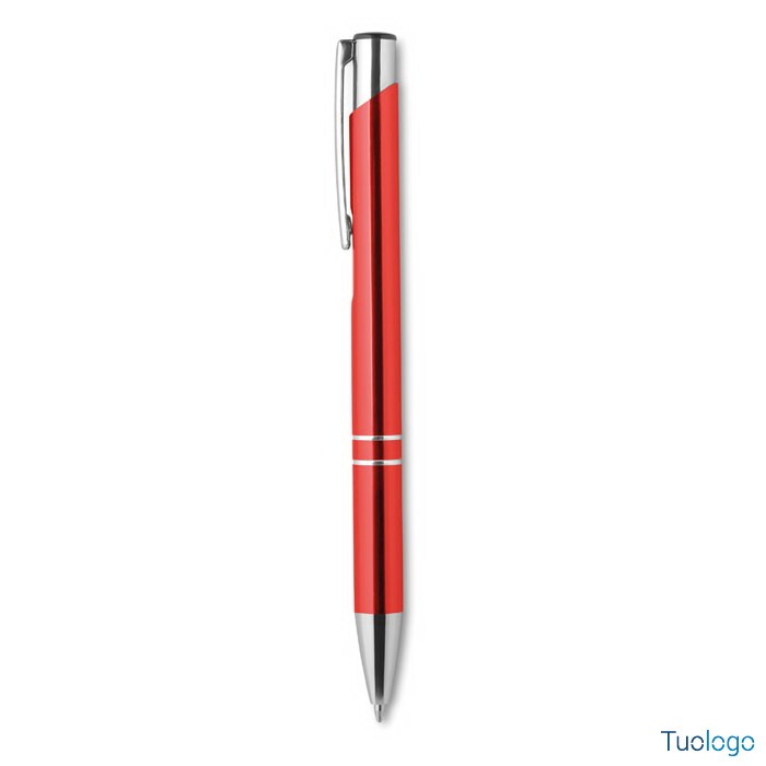 Penna in alluminio rossa su sfondo bianco
