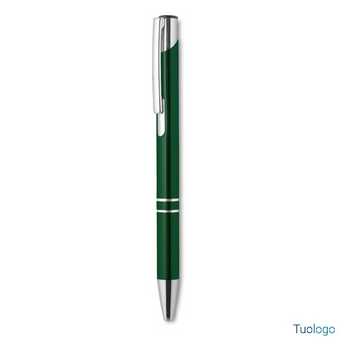 Penna in alluminio verde su sfondo bianco