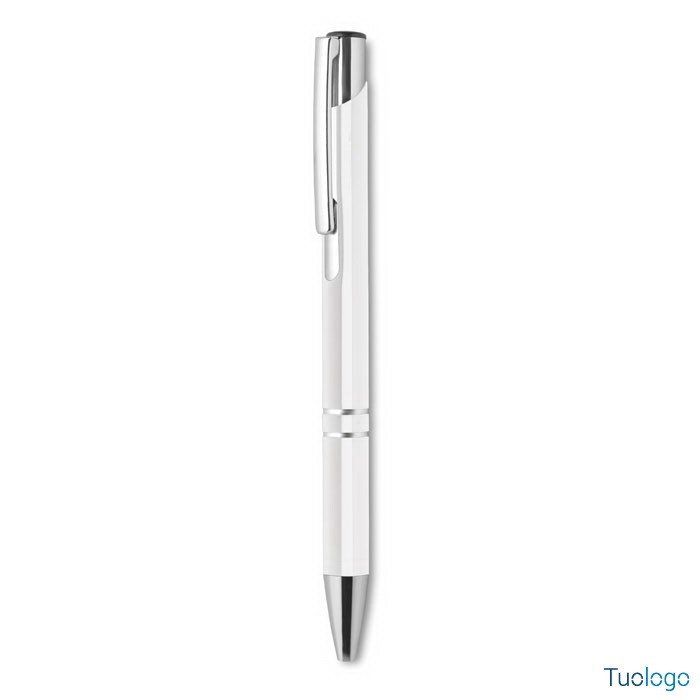 Penna in alluminio bianca su sfondo bianco