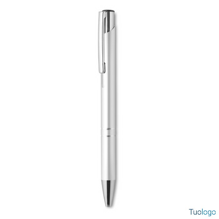 Penna in alluminio bianca su sfondo bianco