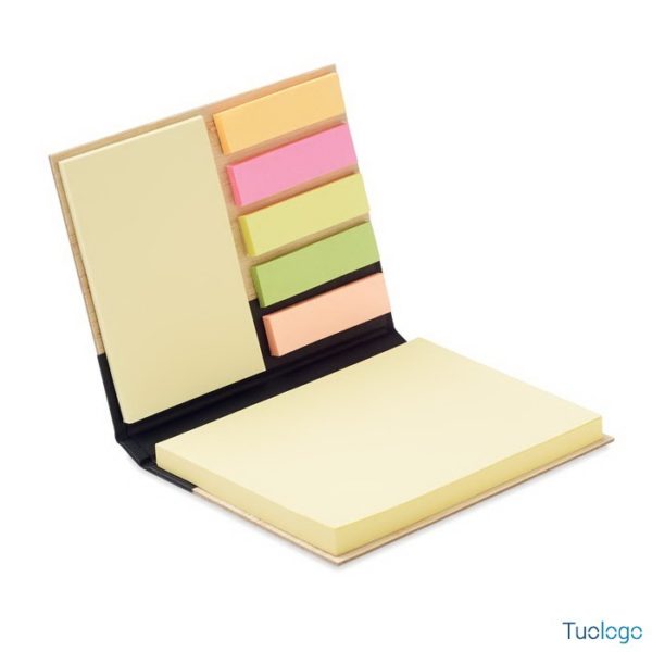 Set notes in bamboo con cinque segnapagine colorati e due blocnotes gialli