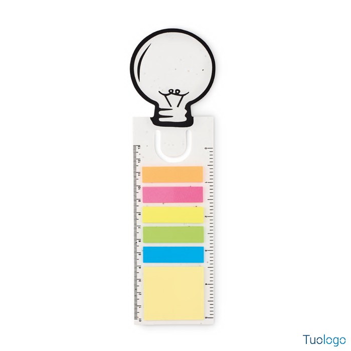 Segnalibro, righello e blocco appunti tre in uno in carta a forma di lampadina