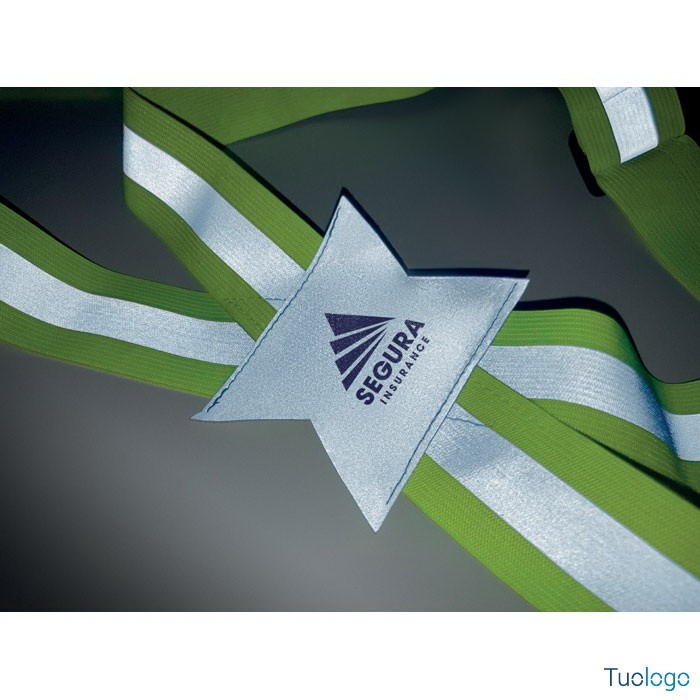 Cintura riflettente verde con logo e con strisce argentate