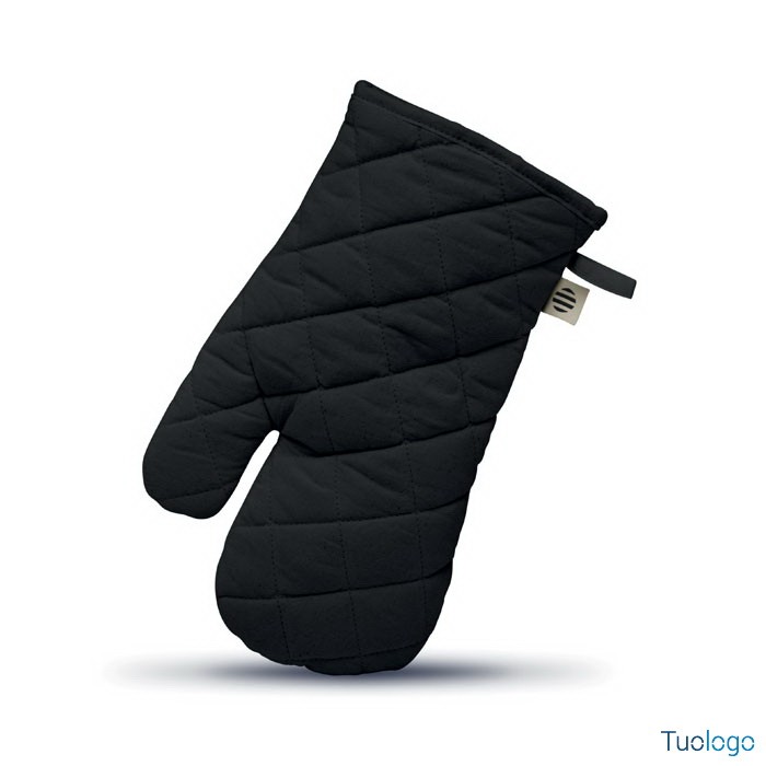 Guanto da forno nero su sfondo bianco