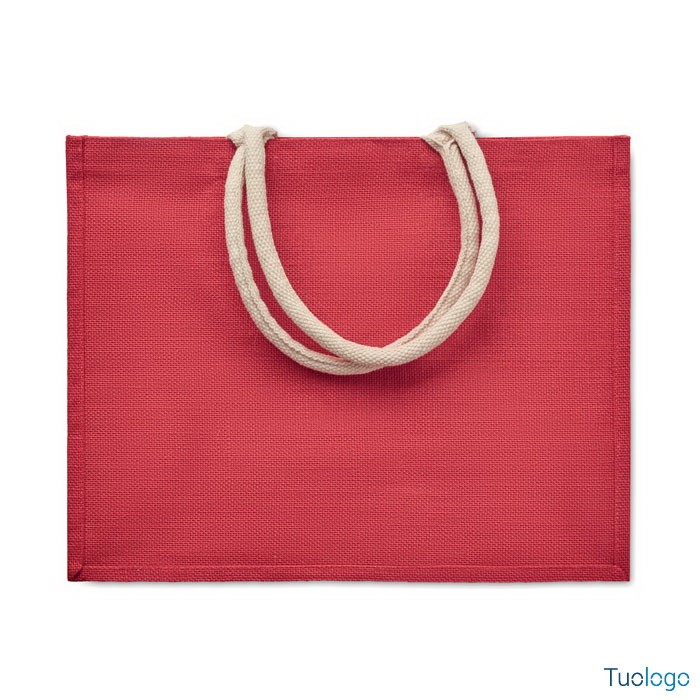 Shopper in juta rossa con manici corti bianchi