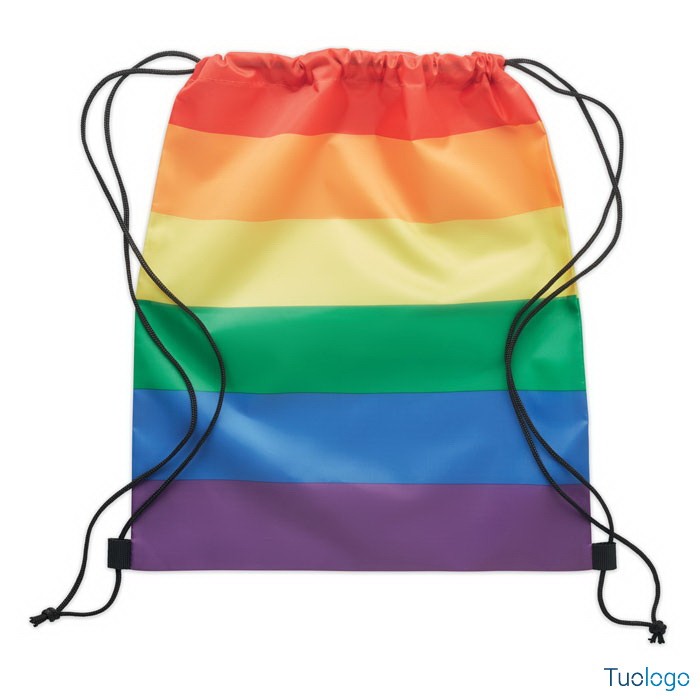 Sacca fantasia arcobaleno con laccetti neri