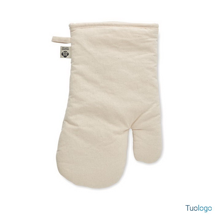 Guanto da forno bianco su sfondo bianco