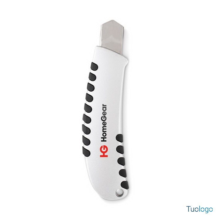 Taglierino in alluminio con logo rosso e nero