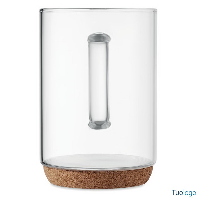 Tazza in vetro con manico e base in sughero