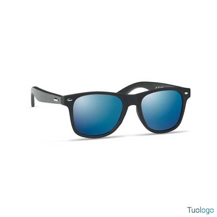 Occhiali da sole con stanghette nere e lenti blu