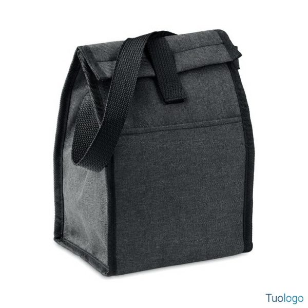 Borsa grigio scuro con tasca frontale, su sfondo bianco