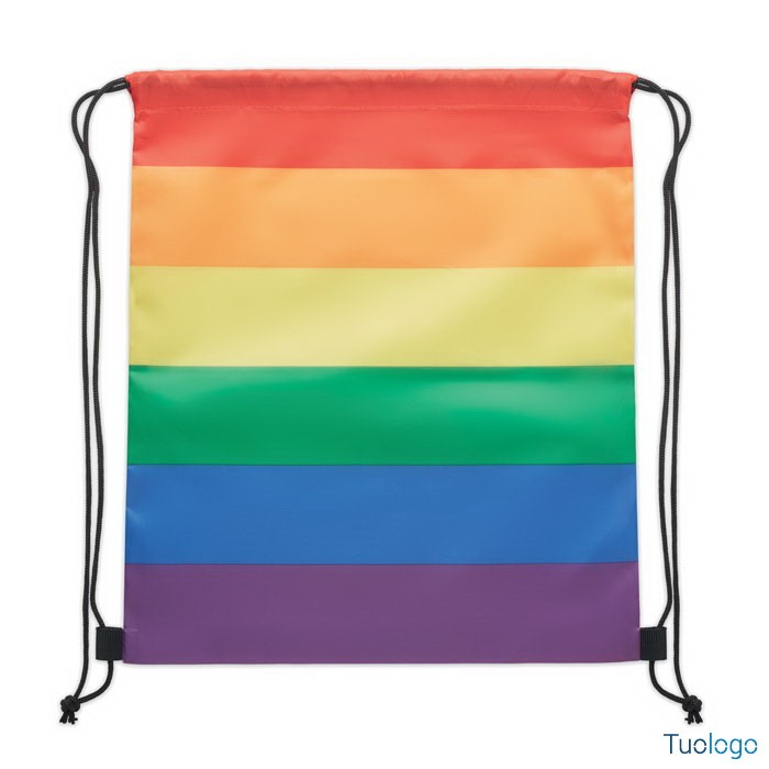 Sacca fantasia arcobaleno con laccetti neri