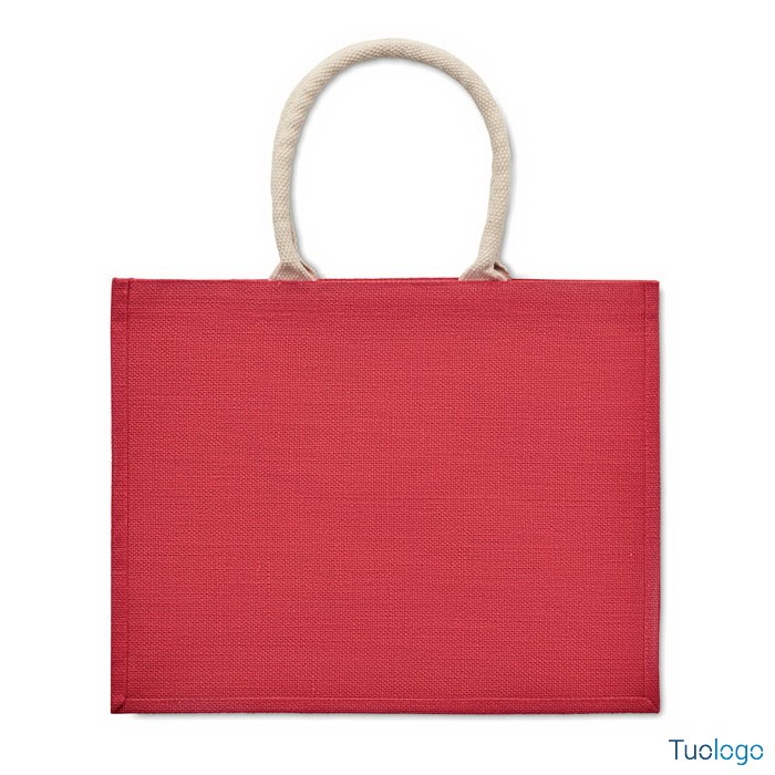 Shopper in juta rossa con manici corti bianchi