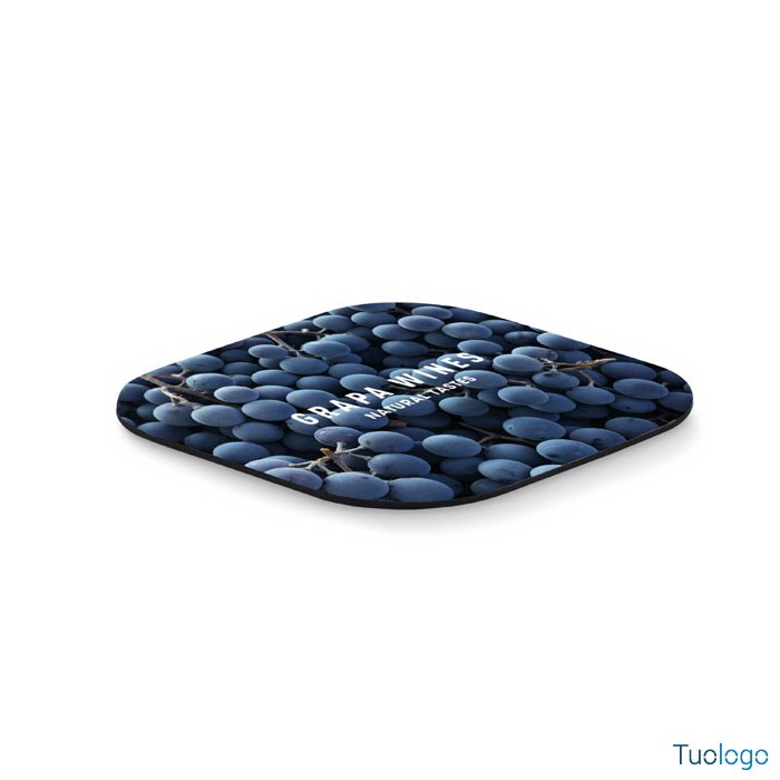 Sottobicchiere quadrato con motivo uva e logo bianco