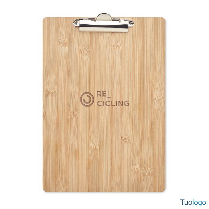 Cartella appunti in bamboo con logo con pinza in metallo