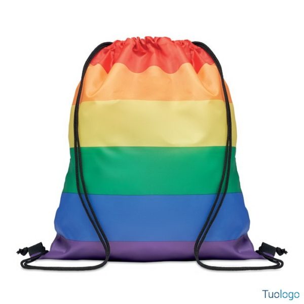 Sacca fantasia arcobaleno con laccetti neri