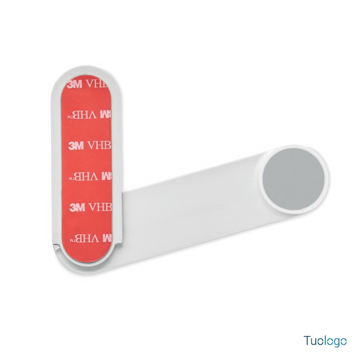 Porta telefono magnetico bianco con anello metallico e adesivo, su sfondo bianco