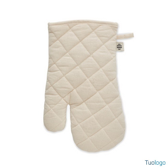 Guanto da forno bianco su sfondo bianco