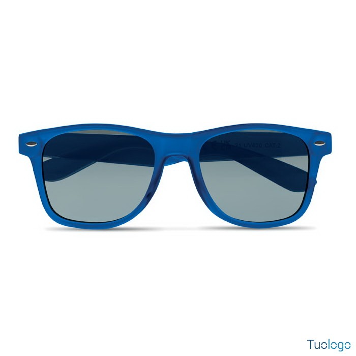 Dettaglio laterale occhiali da sole blu