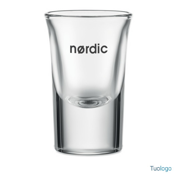 Bicchiere shot in vetro con logo nero