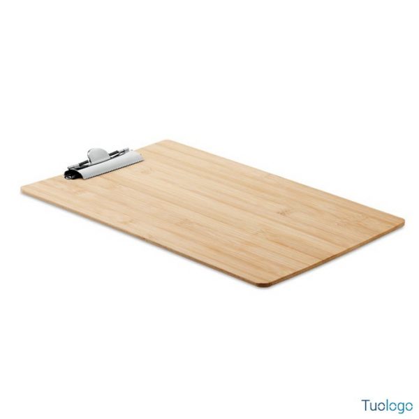 Cartella appunti in bamboo con pinza in metallo