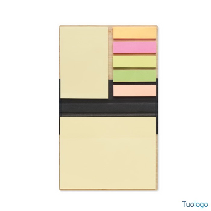 Set notes in bamboo con cinque segnapagine colorati e due blocnotes gialli