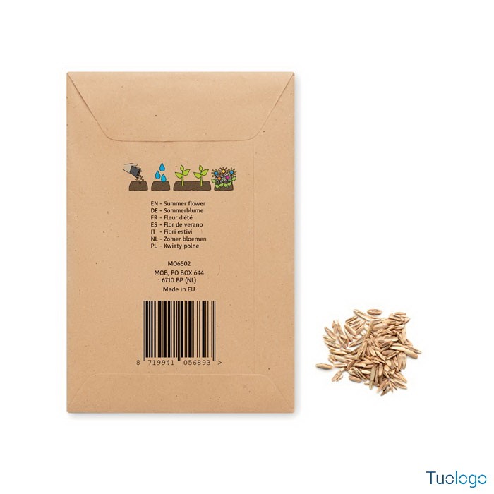 Retro busta in carta con disegni istruzioni, a lato dei semi