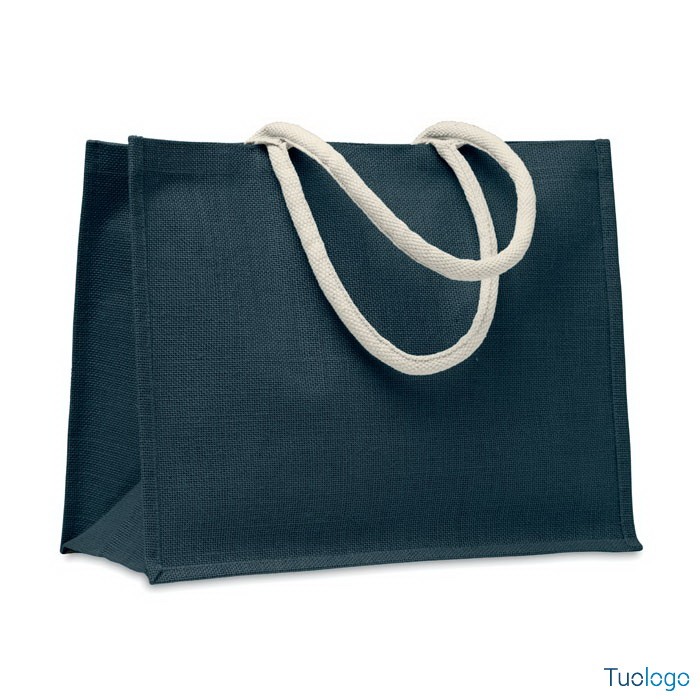 Shopper in juta viola con manici corti bianchi