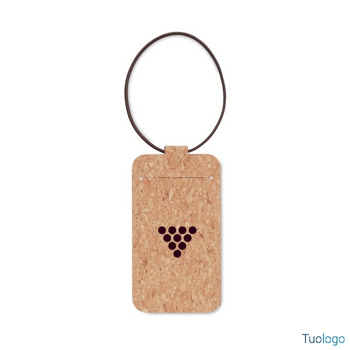 Etichetta bagaglio in sughero con logo nero