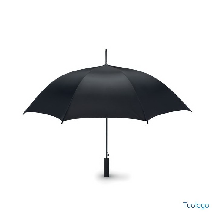 Ombrello aperto nero con manico diritto e punta nera in plastica