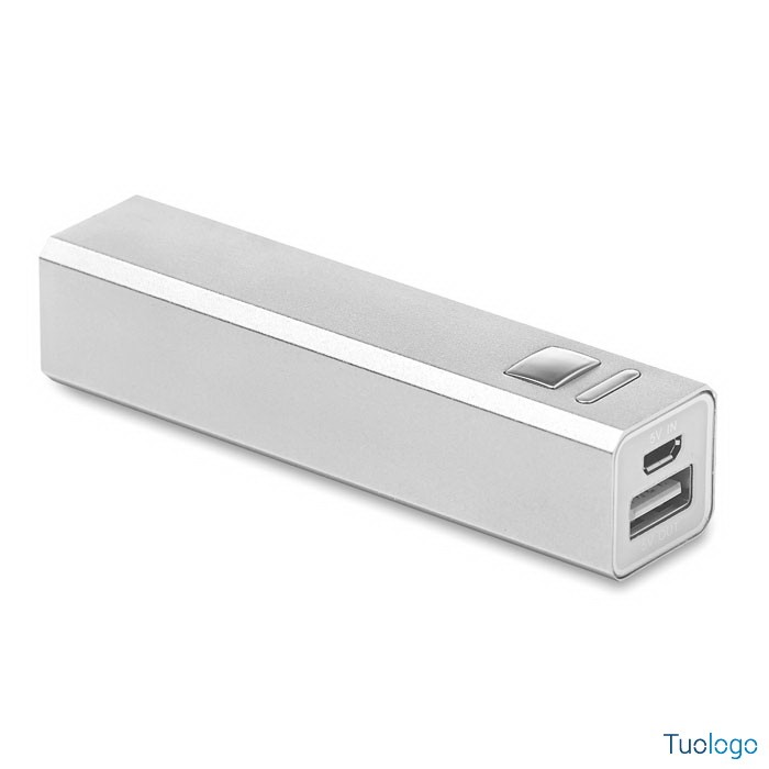 Powerbank grigio con un ingresso usb con logo