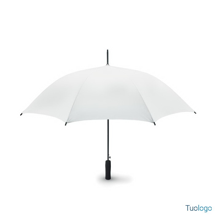 Ombrello aperto bianco con manico diritto e punta nera in plastica