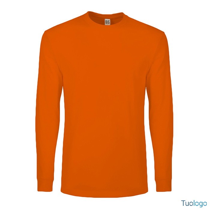 Tshirt manica lunga arancione su sfondo bianco