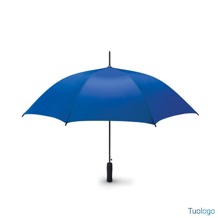 Ombrello aperto blu con manico diritto e punta nera in plastica
