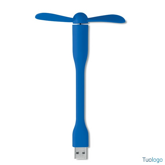 Ventilatore usb in gomma blu su sfondo bianco