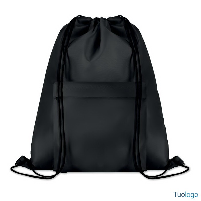 Zainetto in poliestere bianco con laccetti neri e tasca frontale