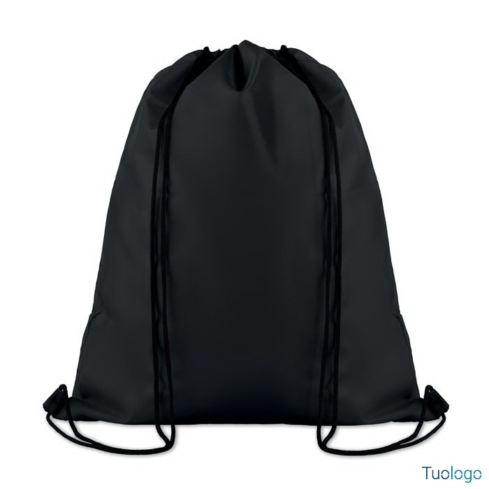 Zainetto in poliestere grigio con laccetti neri e tasca frontale