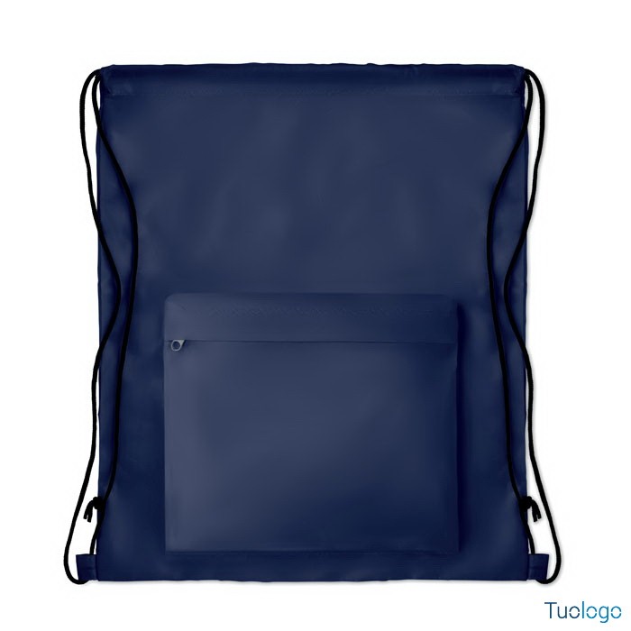 Zainetto in poliestere giallo con laccetti neri e tasca frontale