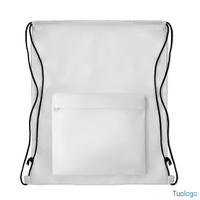 Zainetto in poliestere rosa con laccetti neri e tasca frontale