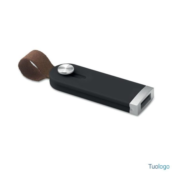 Chiavetta usb nera con pulsante con cordino marrone