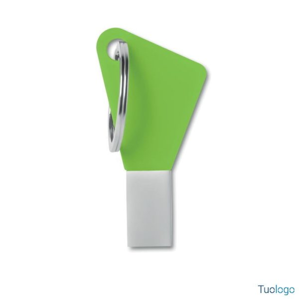 Chiavetta usb verde a forma di chiave con portachiavi