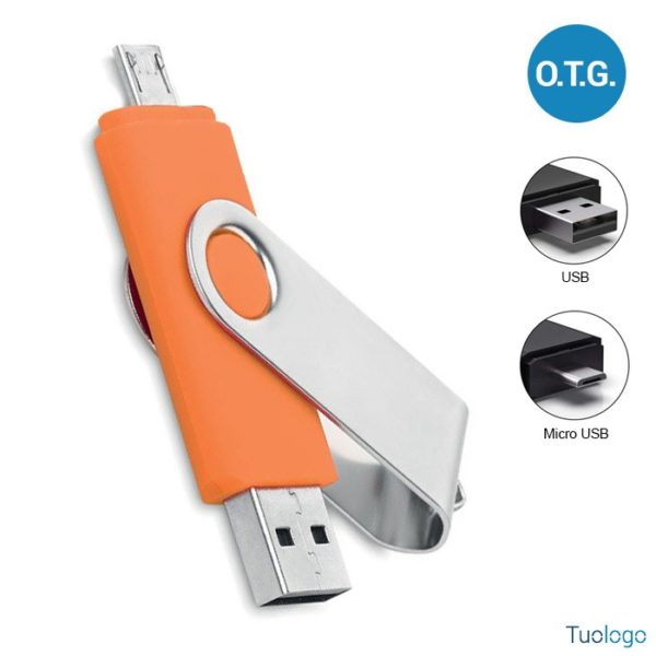 Chiavetta usb e micro usb arancione con chiusura protettiva in metallo