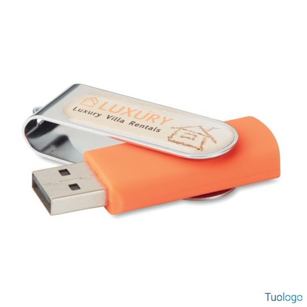 Chiavetta usb rosa con chiusura protettiva in metallo con logo