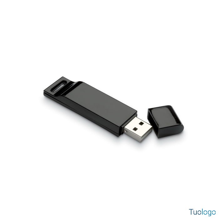 Chiavetta usb nera sottile in plastica con tappo richiudibile