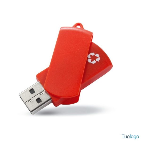 Chiavetta usb rossa in plastica riciclata con meccanismo a rotazione