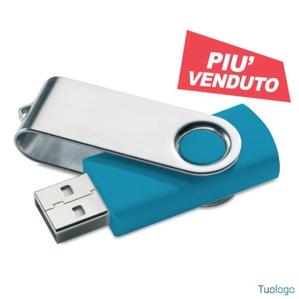 Chiavetta usb azzurra con chiusura protettiva in metallo