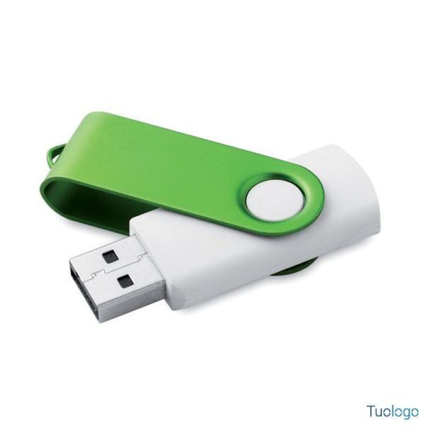 Chiavetta usb bianca con chiusura protettiva in metallo verde