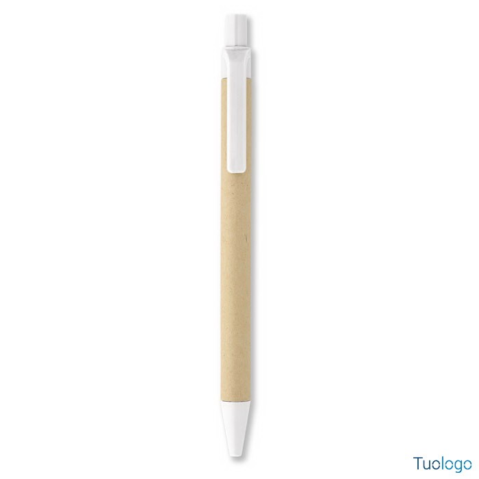 Penna in plastica bianca e cartone su sfondo bianco