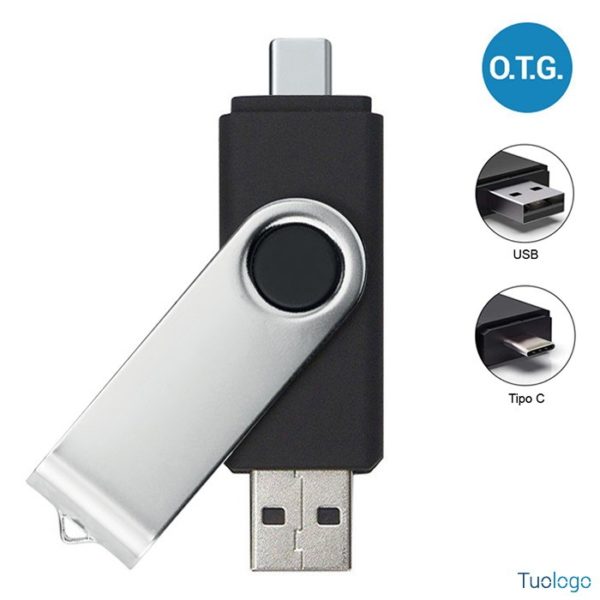 Chiavetta usb e micro usb nera con chiusura protettiva in metallo